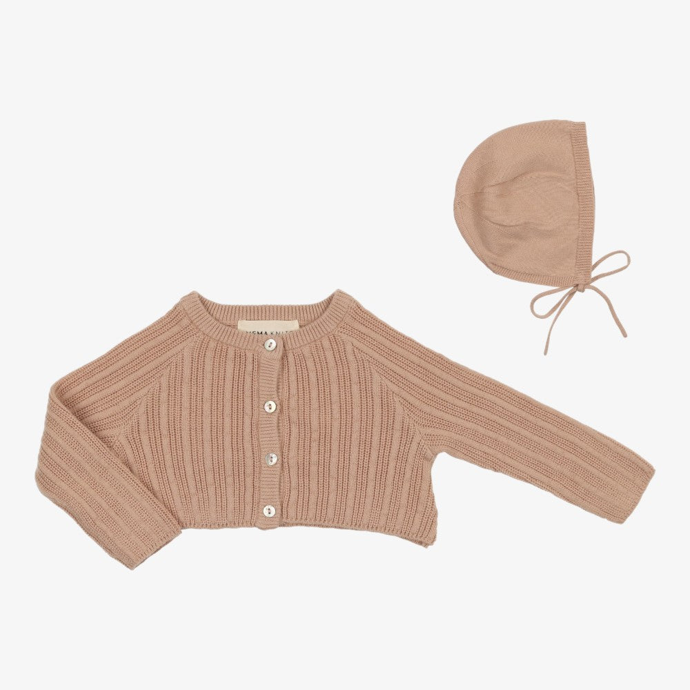 Pointelle Cardigan And Bonnet - Pink