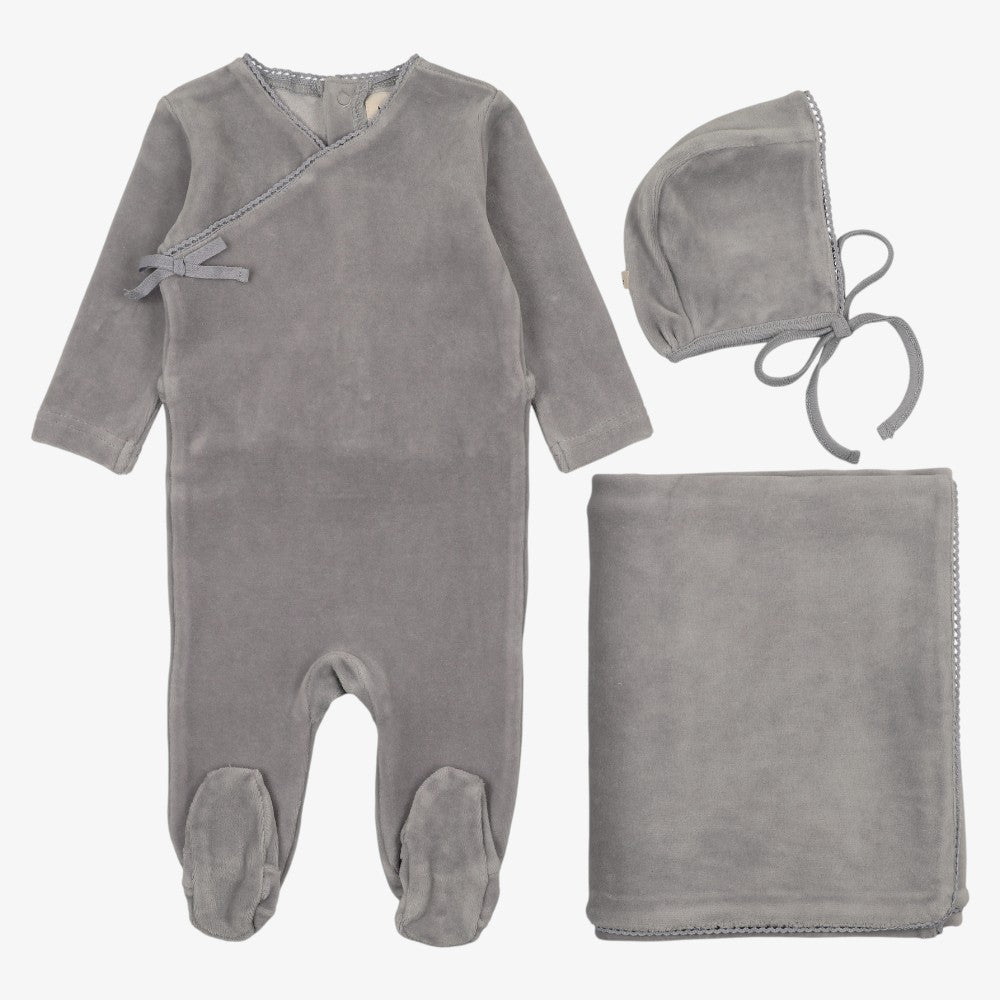 Velour Side Snap Take Me Home Set - Light Blue