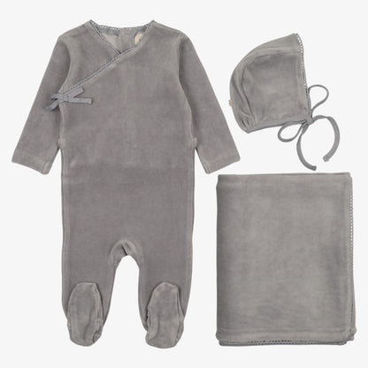 Velour Side Snap Take Me Home Set - Light Blue