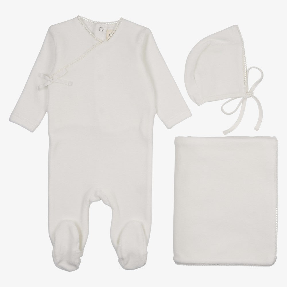 Velour Side Snap Take Me Home Set - Winter White