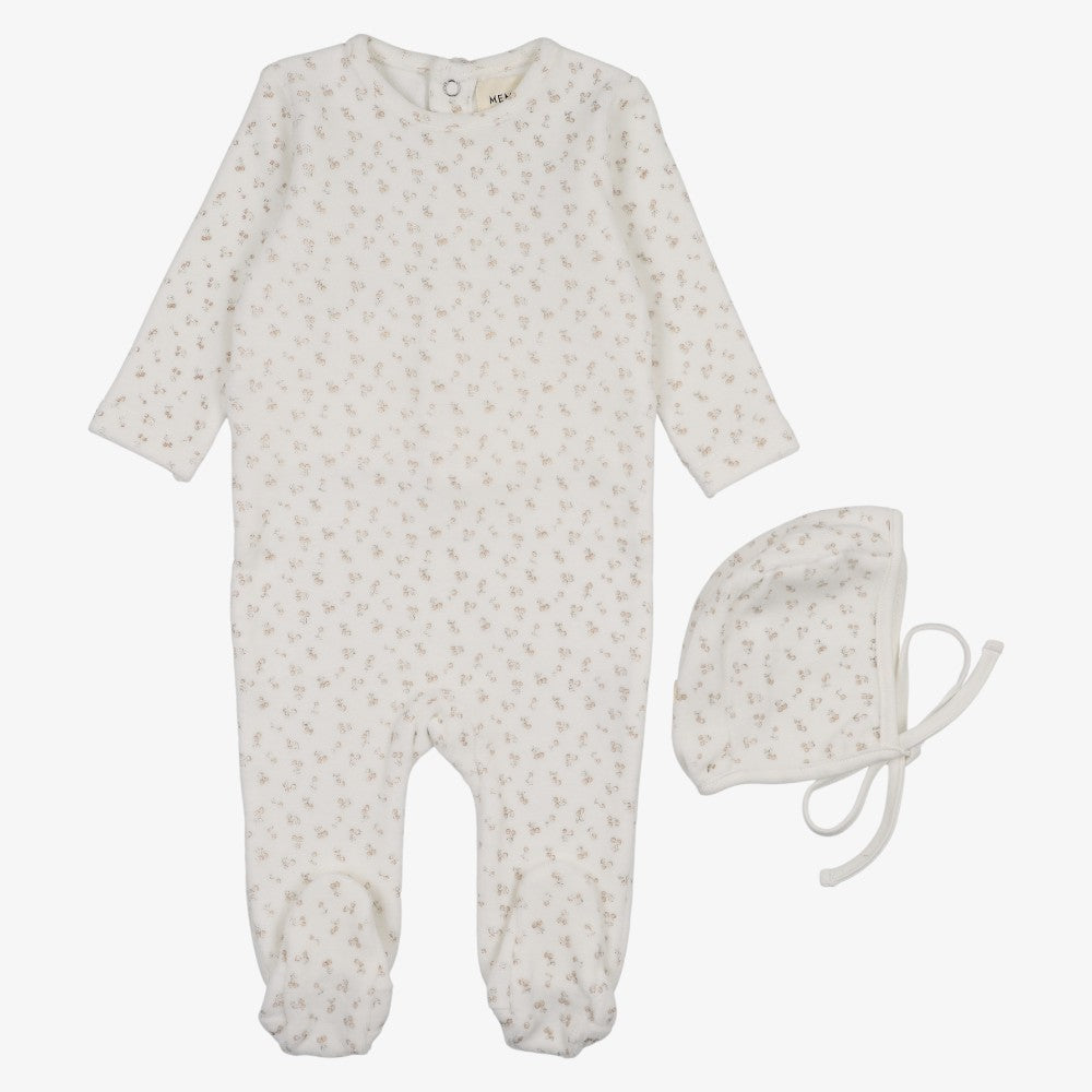 Velour Cherry Footie And Bonnet - Pink