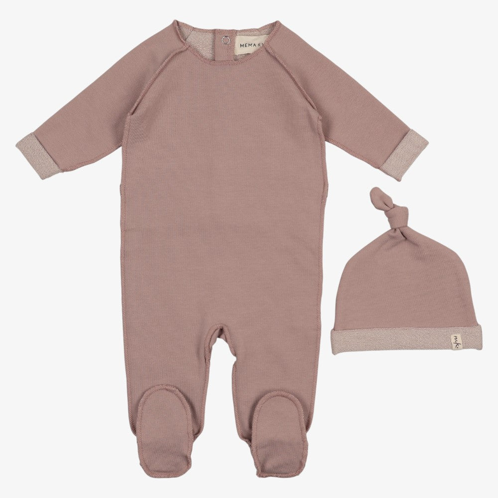 Terry Footie And Beanie - Mauve Pink Melange