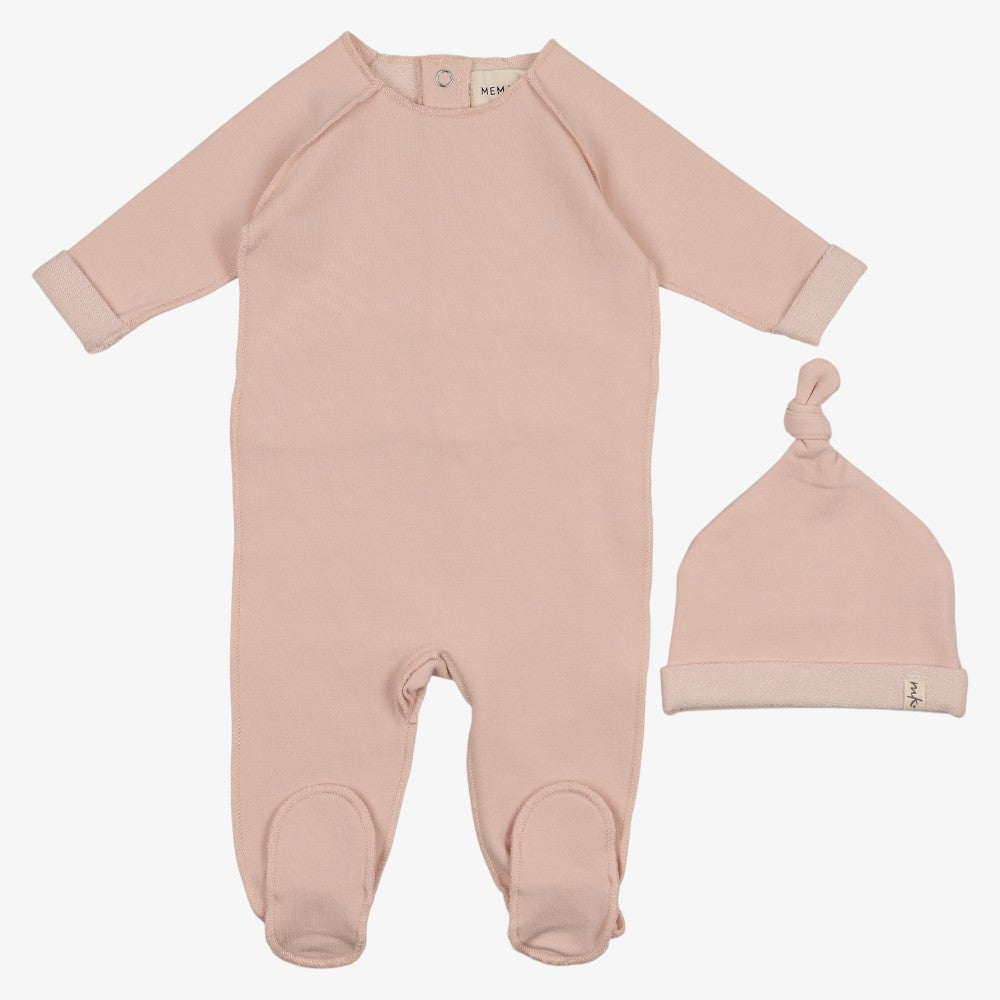 Terry Footie And Beanie - Soft Pink Melange