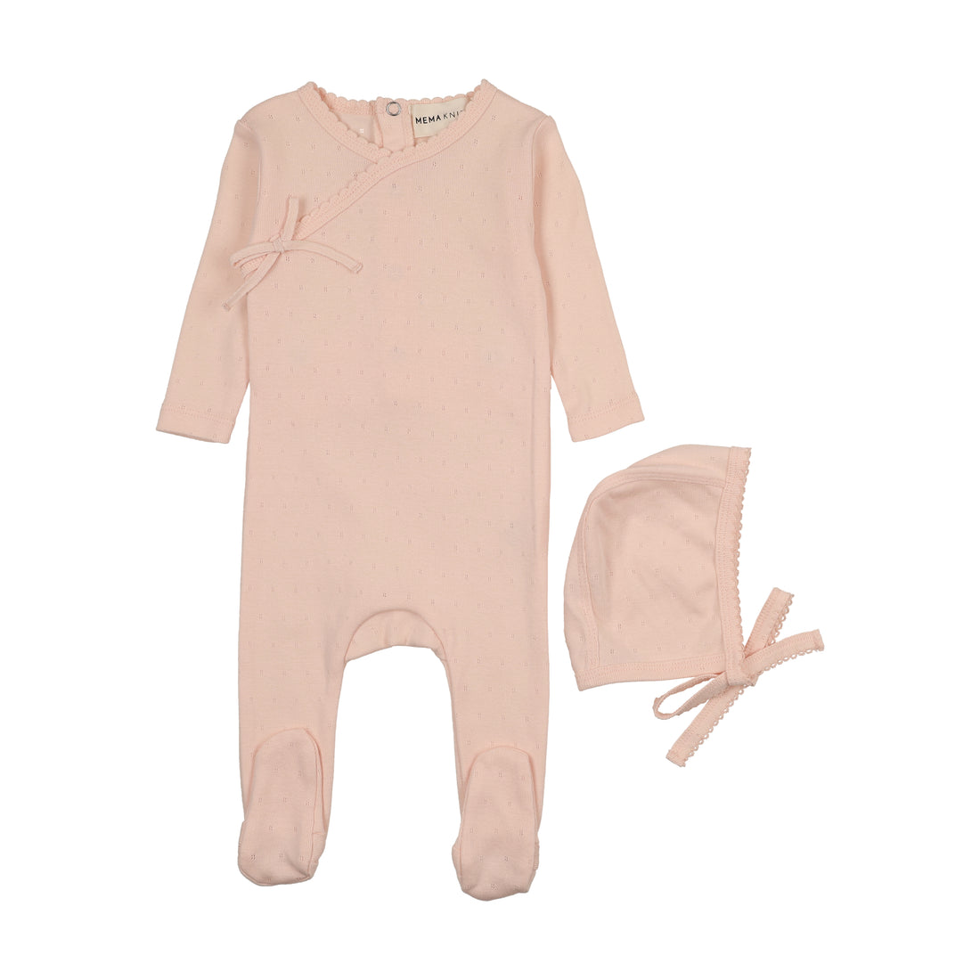 Pointelle Scallop Edge Footie And Bonnet - Soft Pink