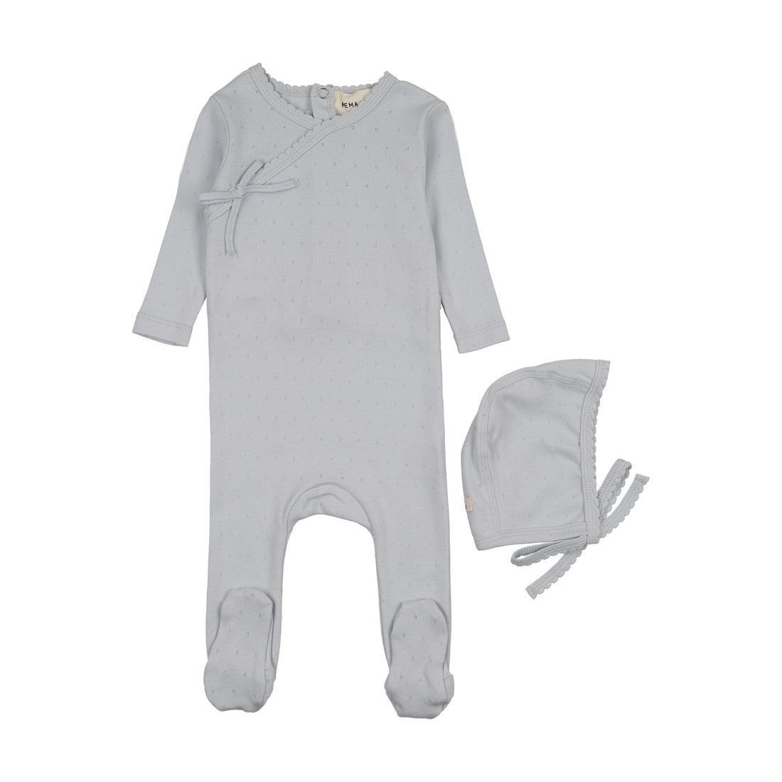 Pointelle Scallop Edge Footie And Bonnet - Light Blue
