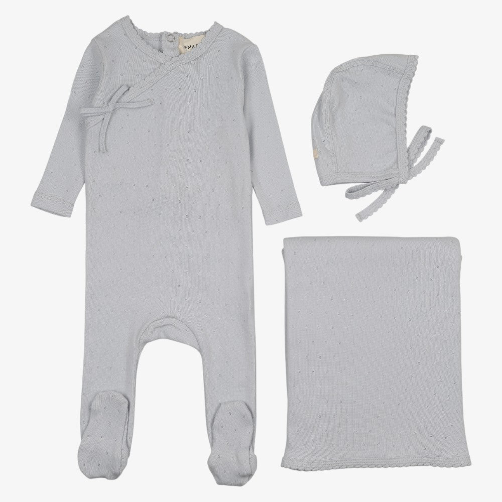 Pointelle Scallop Edge Take Me Home Set - Light Blue