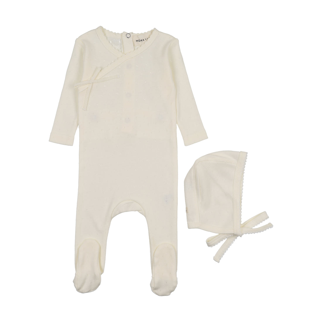 Pointelle Scallop Edge Footie And Bonnet - Winter White