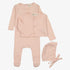 Pointelle Footie And Cardigan And Bonnet - Deep Pink