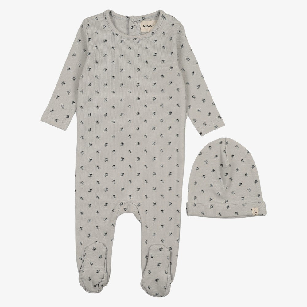 Berry Print Footie And Beanie - Blue