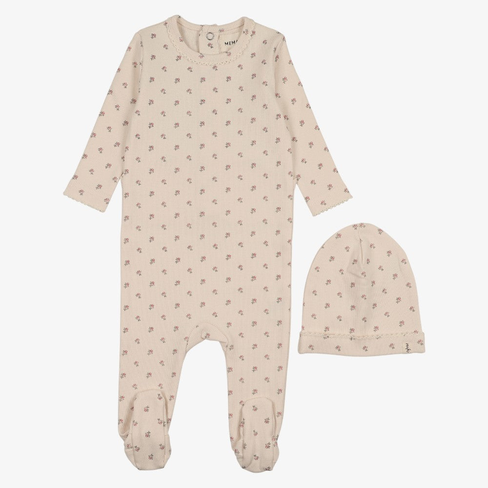 Berry Print Footie And Beanie - Pink