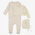 Embroidered Edge Knit Footie And Sweater And Bonnet - Ivory