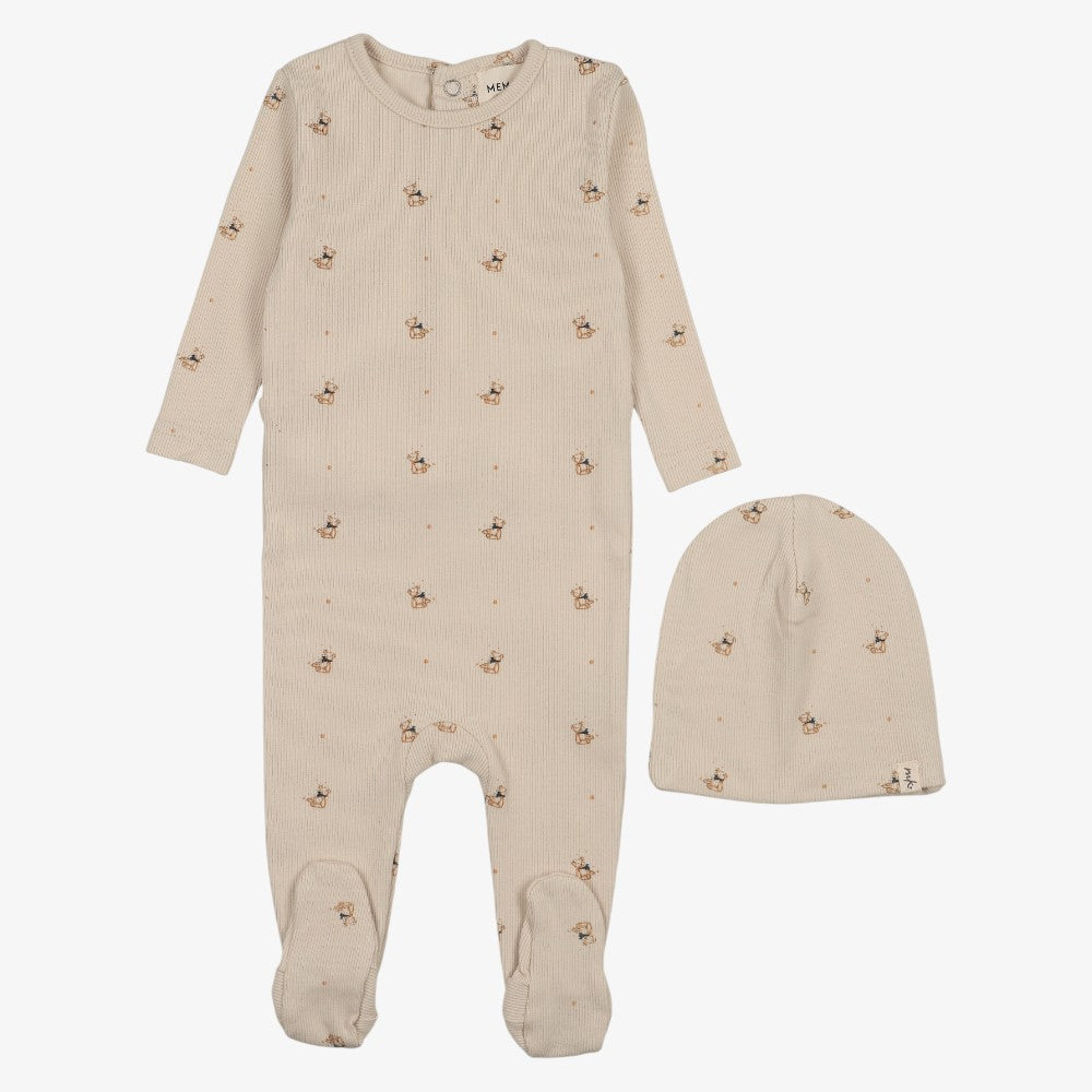 Teddy Bear Footie And Beanie - Ivory