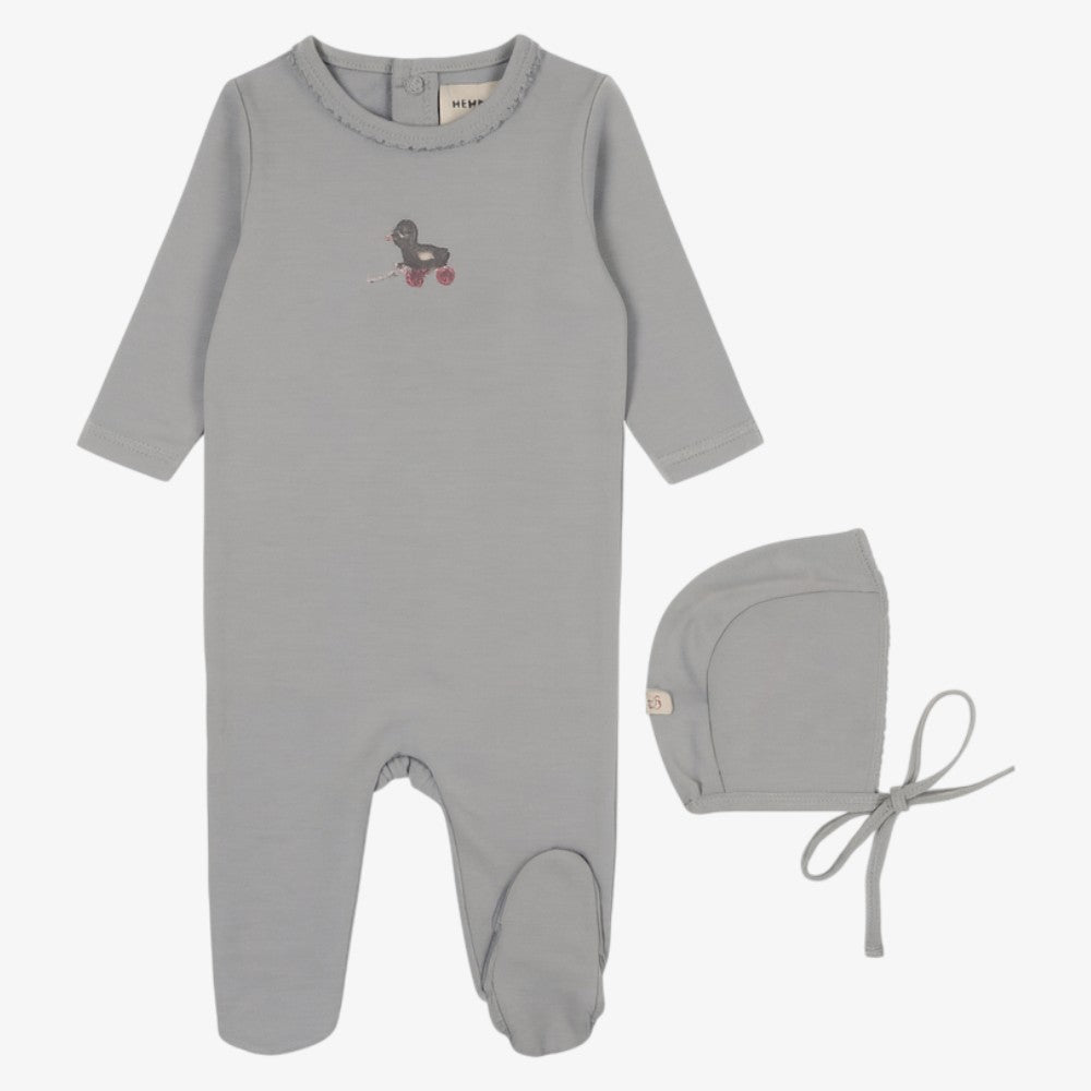 Duck Footie And Beanie - Light Blue