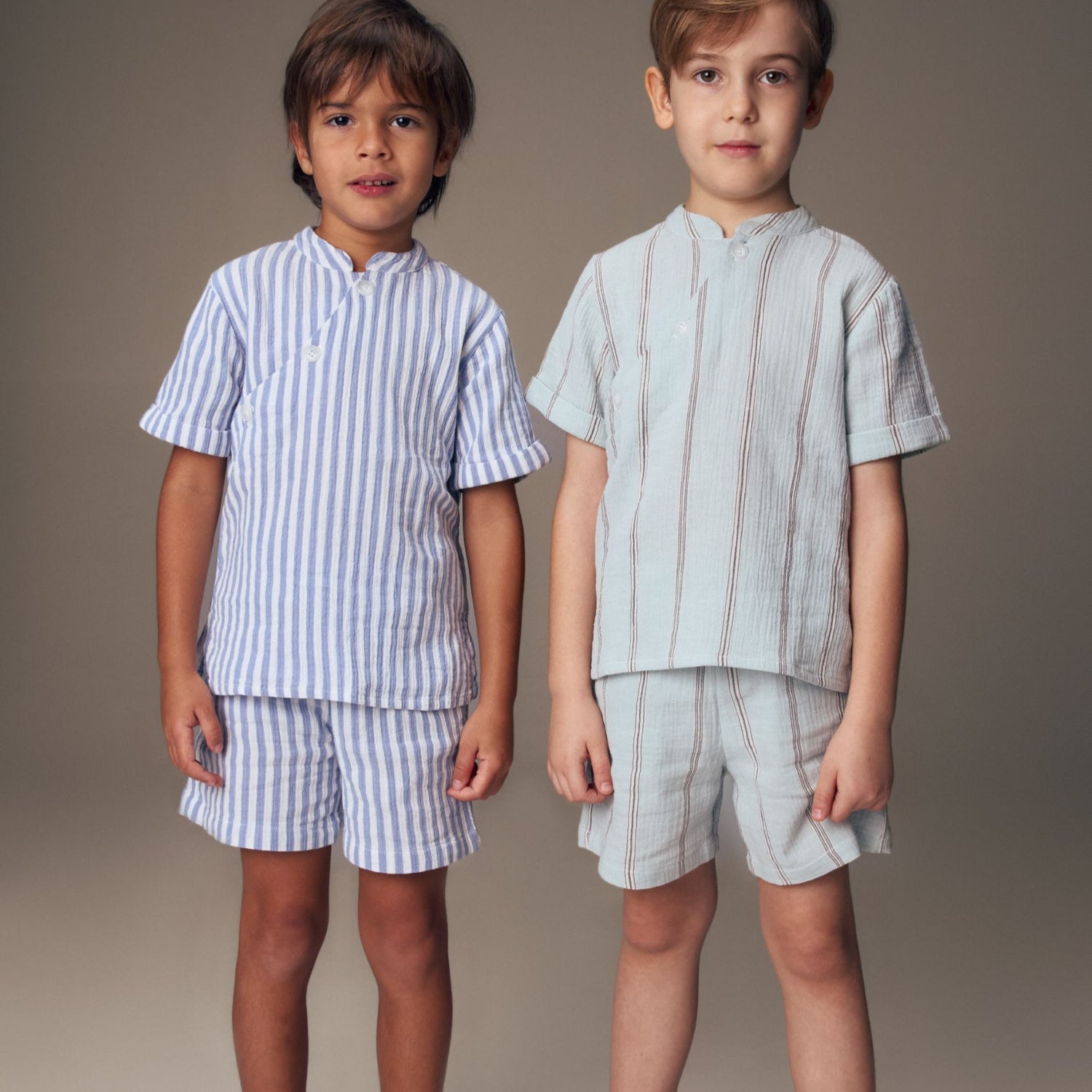 Seersucker Shirt And Shorts - Pale Greeb