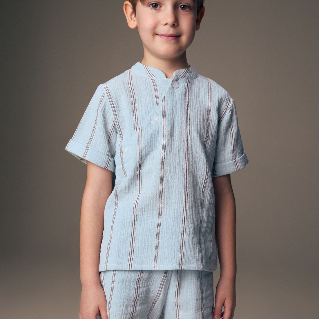 Seersucker Shirt And Shorts - Pale Greeb