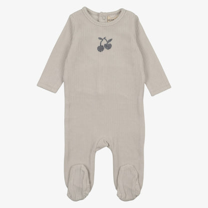 Embroidered Cherry Footie And Beanie - Blue