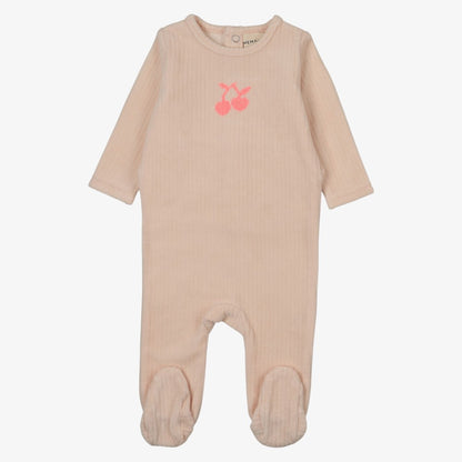 Embroidered Cherry Footie And Beanie - Pink