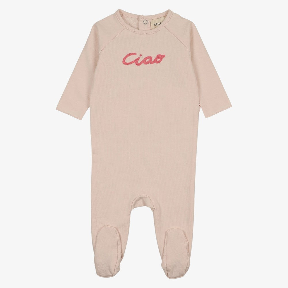 French Terry Embroidered Footie And Hat (9M) - Pink