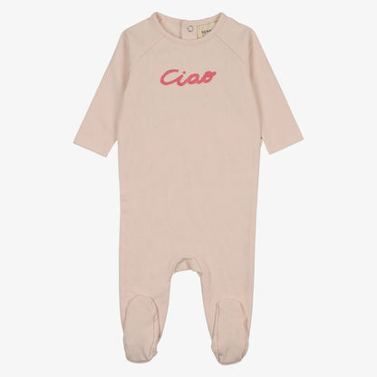 French Terry Embroidered Footie And Hat (9M) - Pink