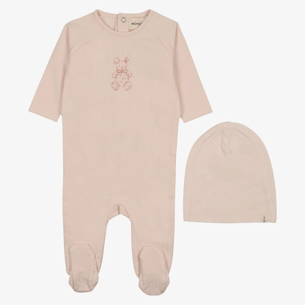 Vintage Bunny Footie And Hat - Pale Rose