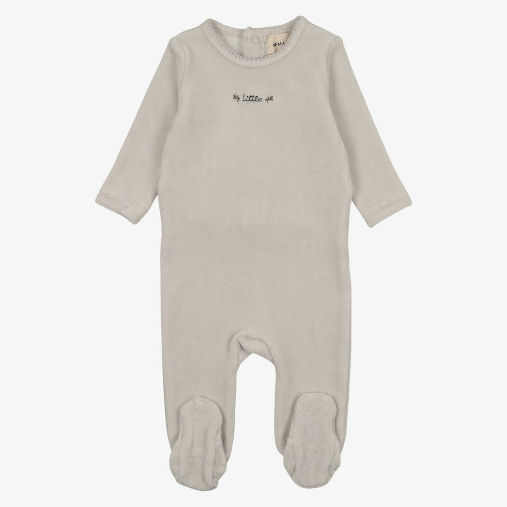 Velour Embroidered Footie And Bonnet - Ice Blue