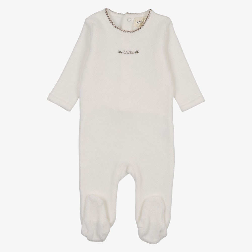 Velour Embroidered Footie And Bonnet - Winter White