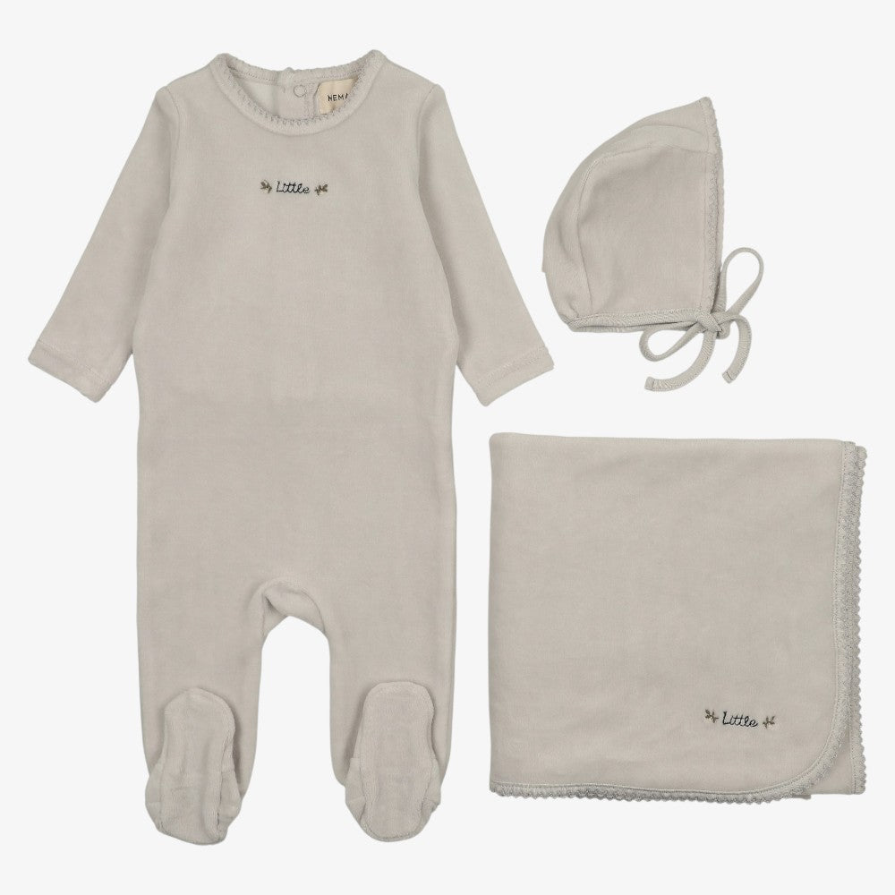 Velour Embroidered Take Me Home Set - Grey Dawn