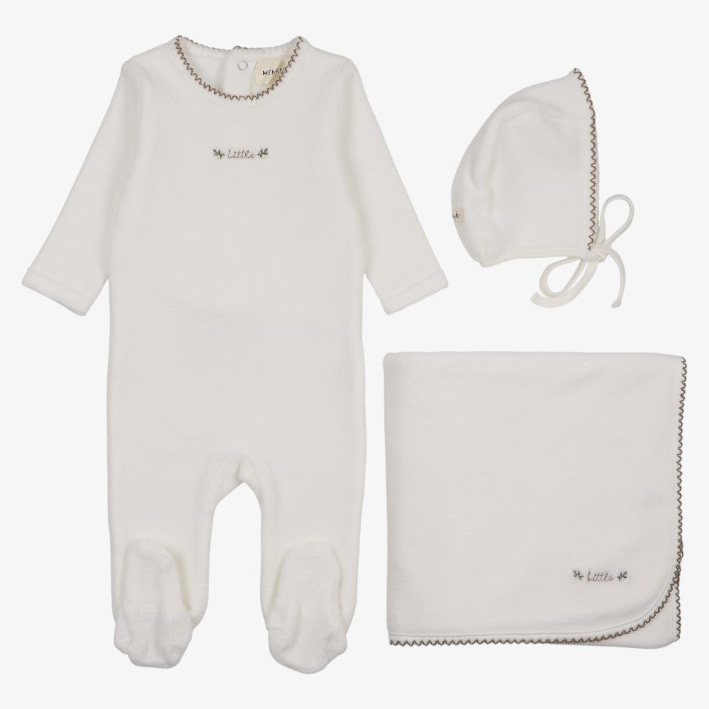 Velour Embroidered Take Me Home Set - Winter White