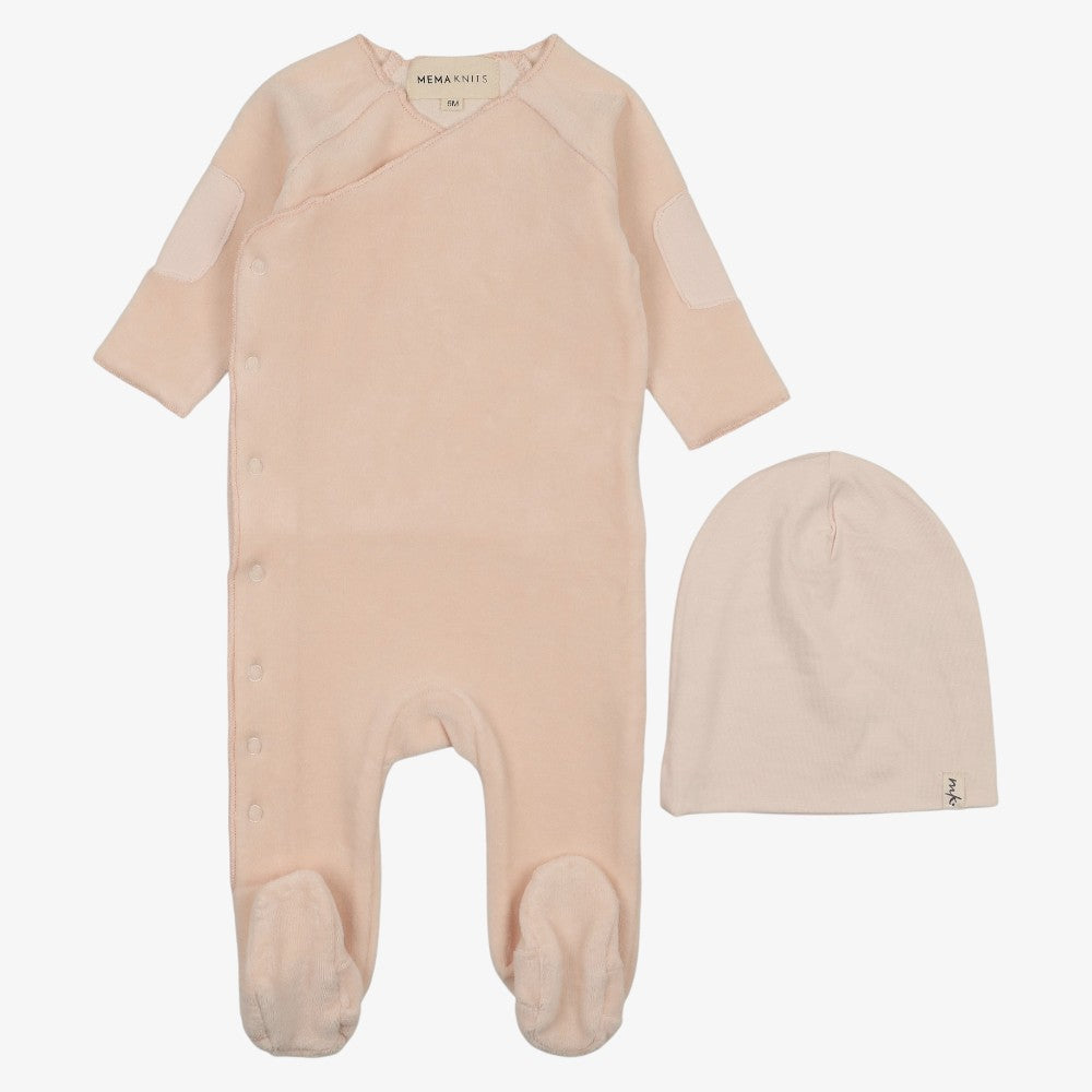 Velour Side Snap Footie And Hat (9M) - Blush