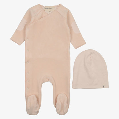 Velour Side Snap Footie And Hat (9M) - Blush