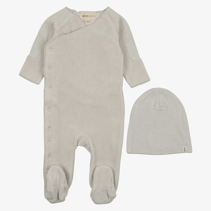 Velour Side Snap Footie And Hat (9M) - Grey Dawn