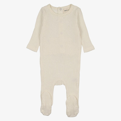Honeycomb Footie And Hat (9M) - Ivory &amp; Picot