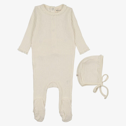 Honeycomb Footie And Hat (9M) - Ivory