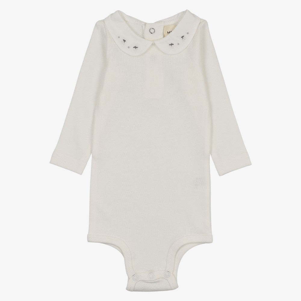 Embroidered Collar Onesie - Winter White