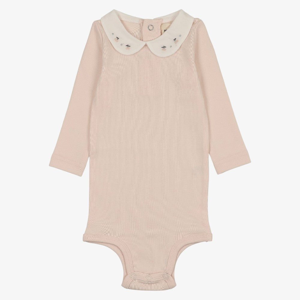 Embroidered Collar Onesie - Blush