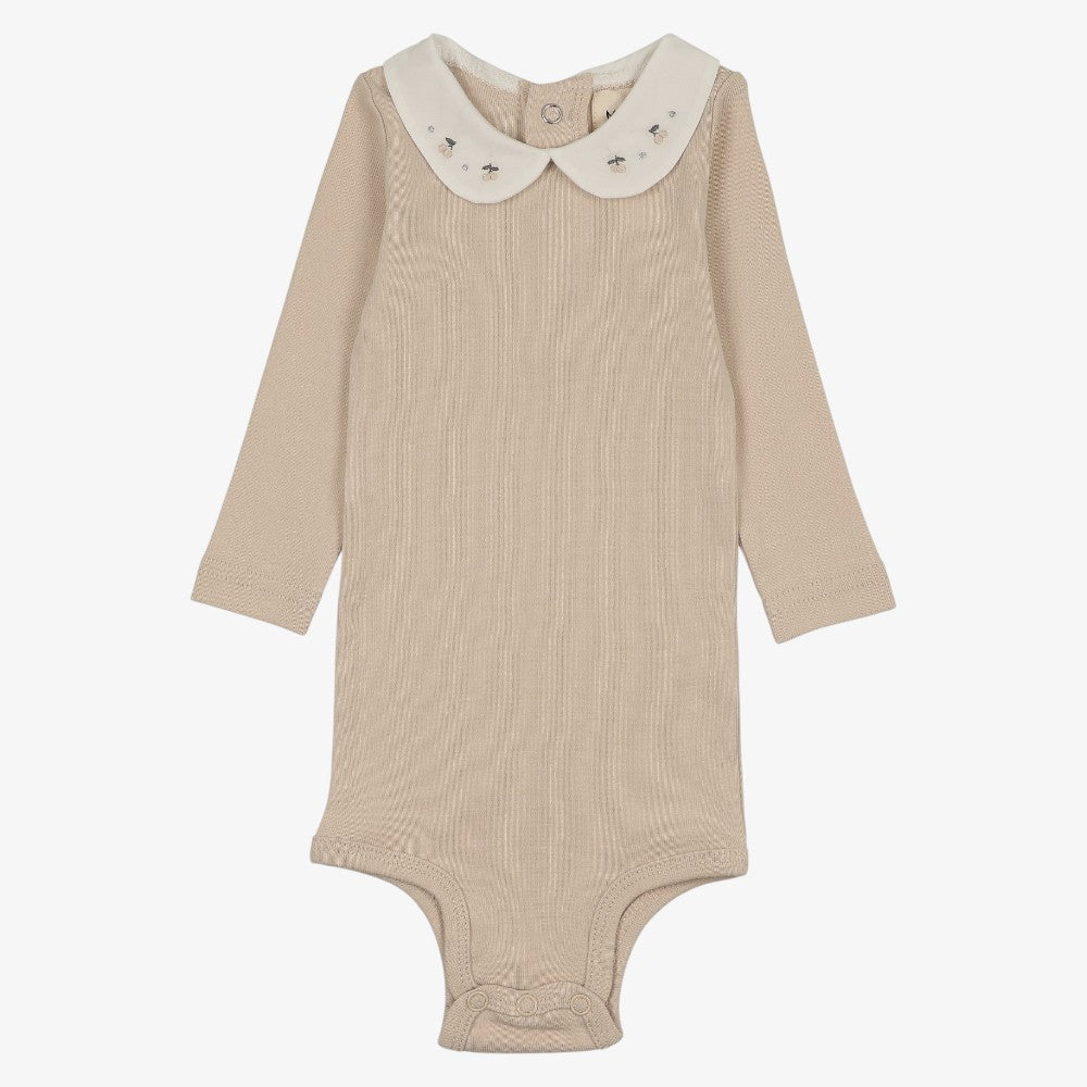 Embroidered Collar Onesie - Sand