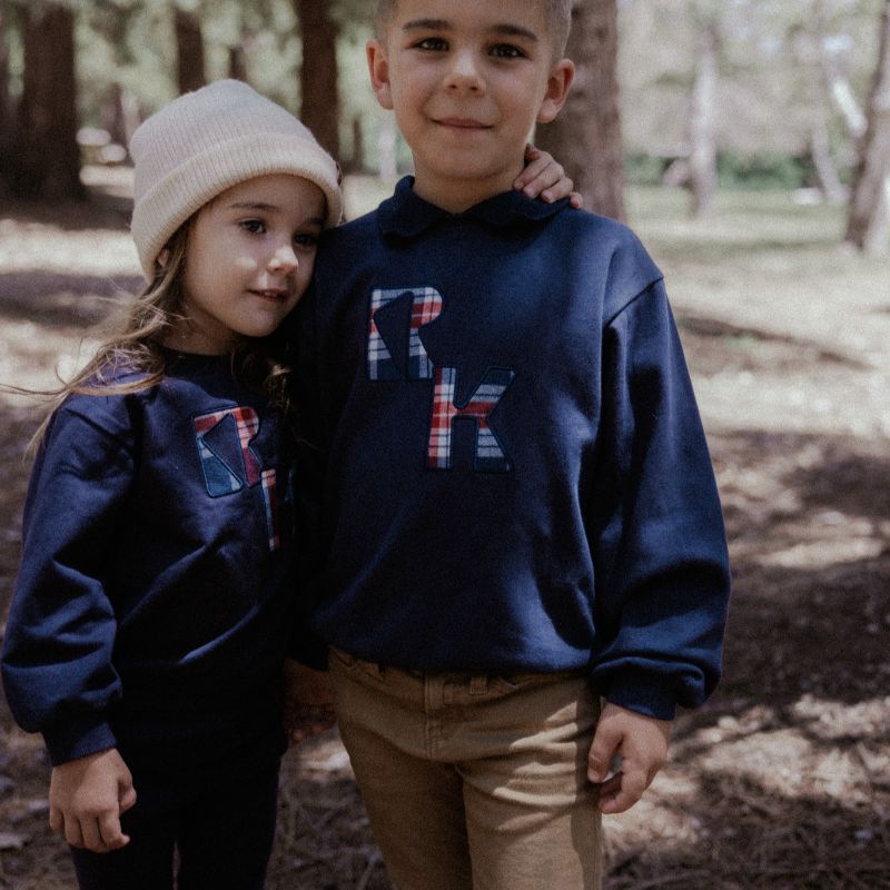 Miles Sweatshirt With Plaid Logo - Navy