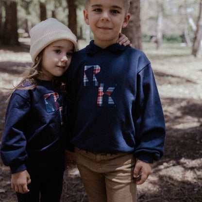 Miles Sweatshirt With Plaid Logo - Navy