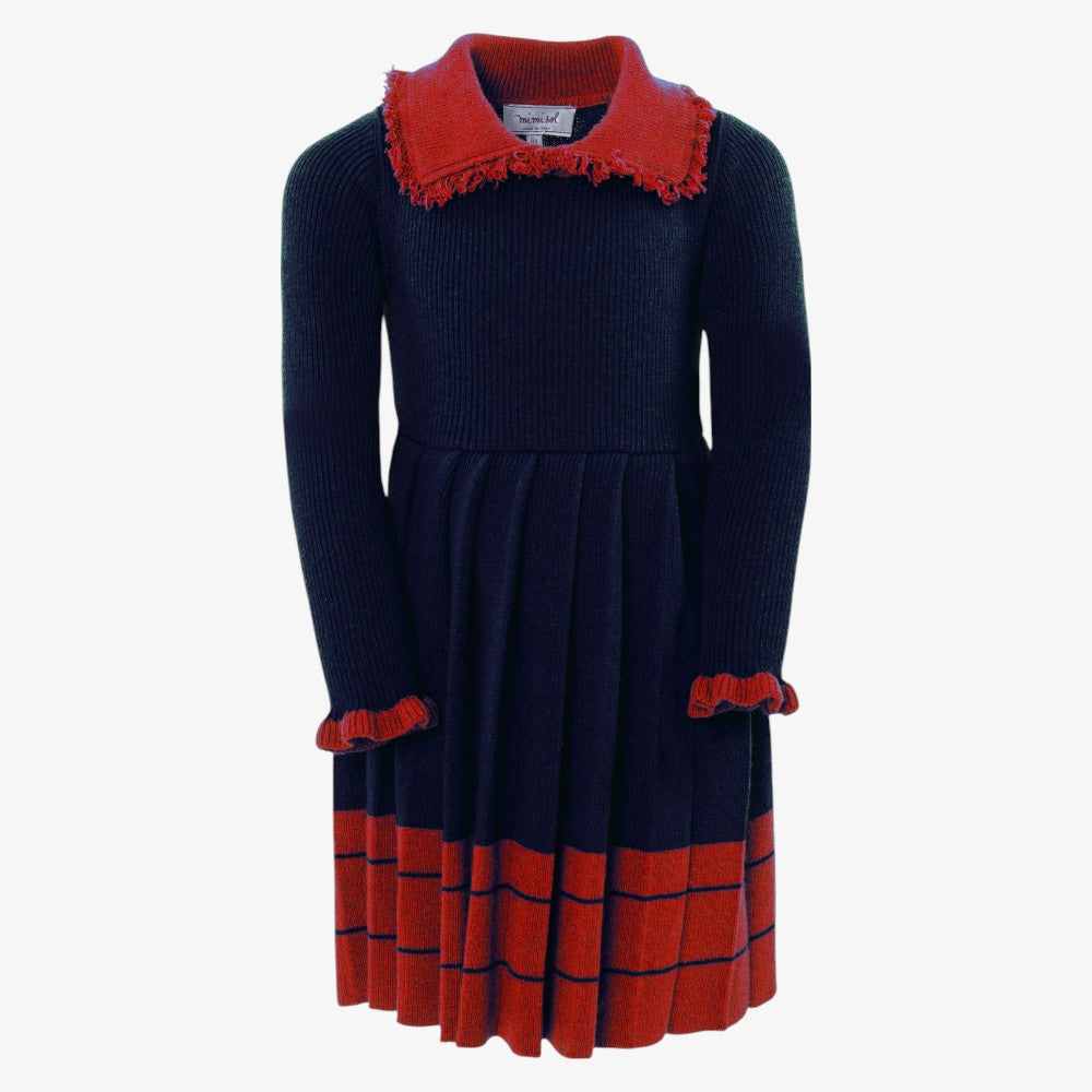 Wool Knit Dress LL - Dark Blue &amp; Red