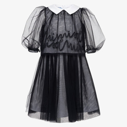 Embroidered Tulle Dress - Black