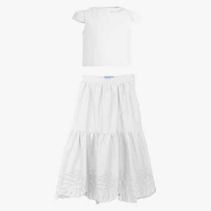 Embroidered Top And Skirt - Cream