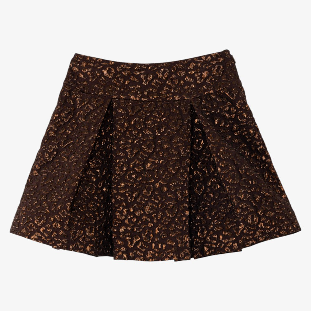 Jacquard Pleated Skirt - Brown