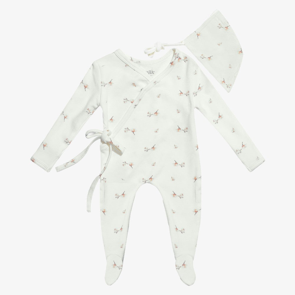 Wrap Footie And Bonnet - Blossom Ivory