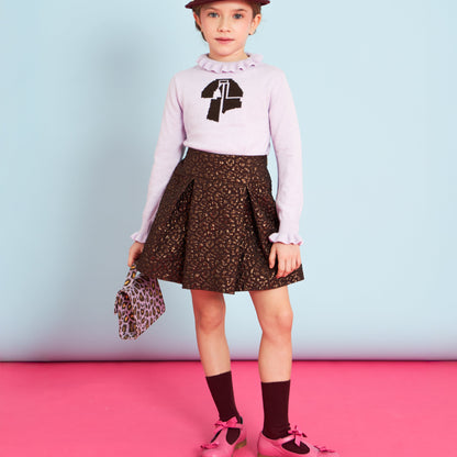 Jacquard Pleated Skirt - Brown