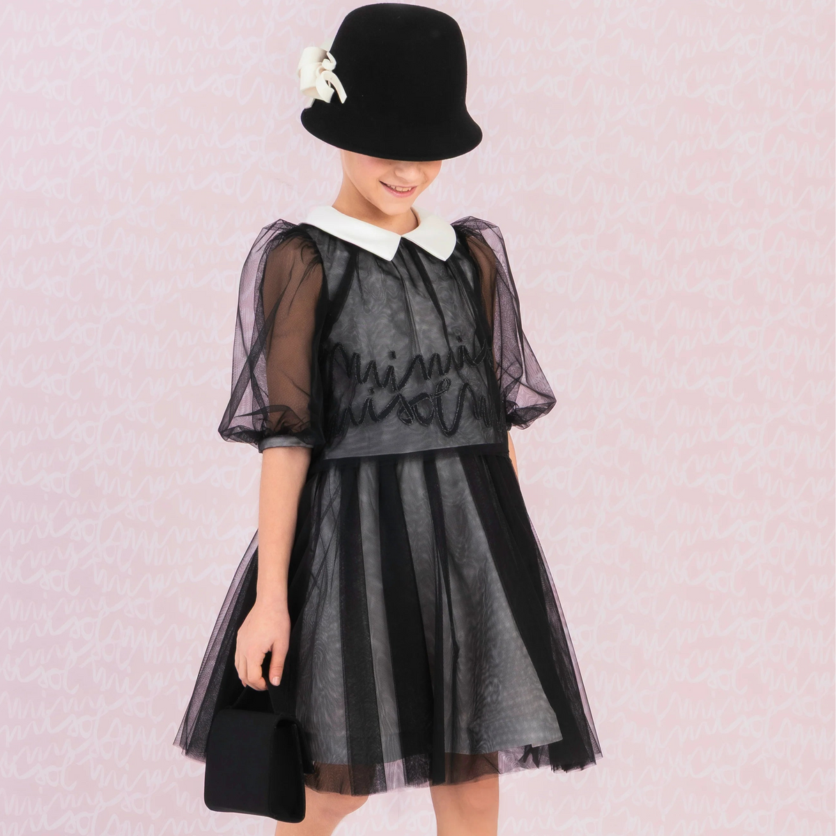 Embroidered Tulle Dress - Black
