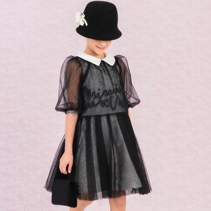 Embroidered Tulle Dress - Black