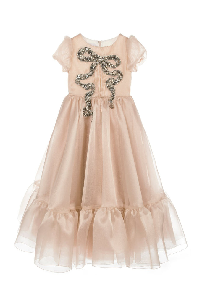 Marchesa Tulle Dress with Beaded Bow - Pink