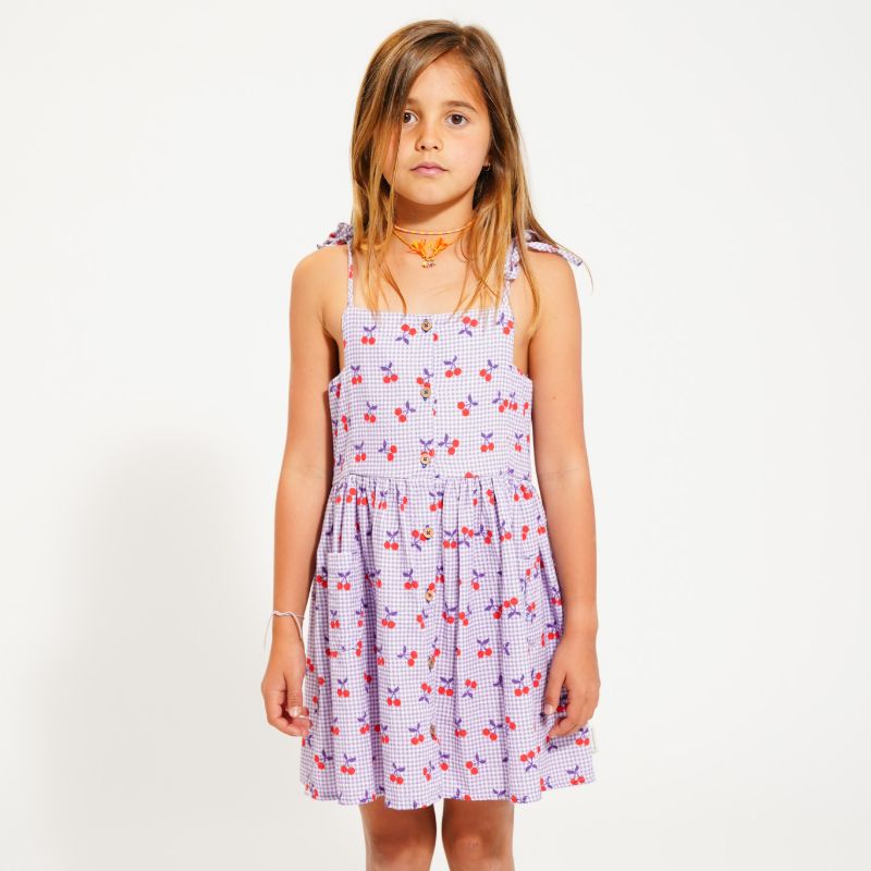 Checked Midi Dress - Purple&white