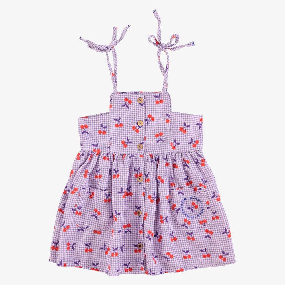 Checked Midi Dress - Purple&white