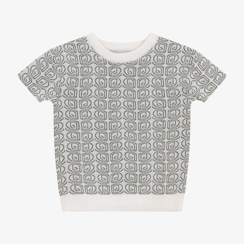 Mann Printed Knit Top - Moss-white